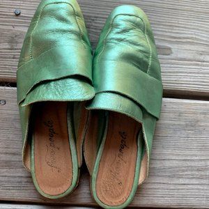 Metallic Green Free People At Ease Mules